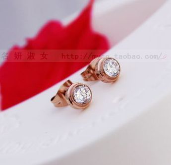 【单钻内六角耳钉 14K玫瑰金耳环耳饰 钛钢女韩国饰品 工厂批发直销】价格,厂家,图片,其他耳饰,深圳名妍淑女贸易-